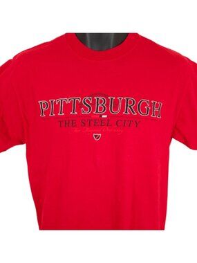 Vintage Pittsburgh T Shirt Mens Size Medium Red 90s Y2K The Steel City